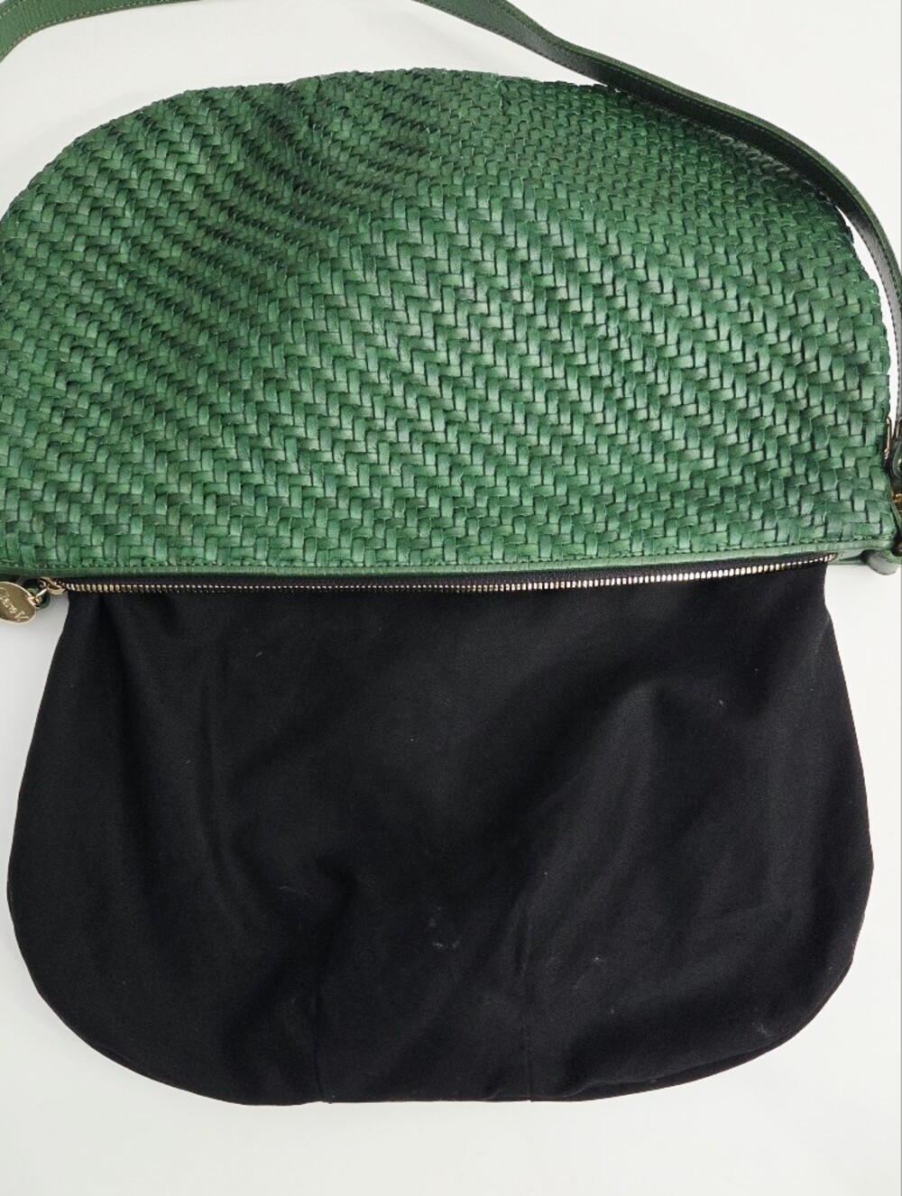 EXCELLENT CLARE V MOYEN MESSENGER BAG - EVERGREEN WOVEN ZIG-ZAG LEATHER - Picture 11 of 11